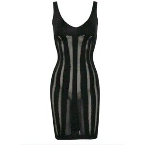 House of CB blk sheer stripe bodycon sleeveless dress xs/s Goth Sexy Fairygoth